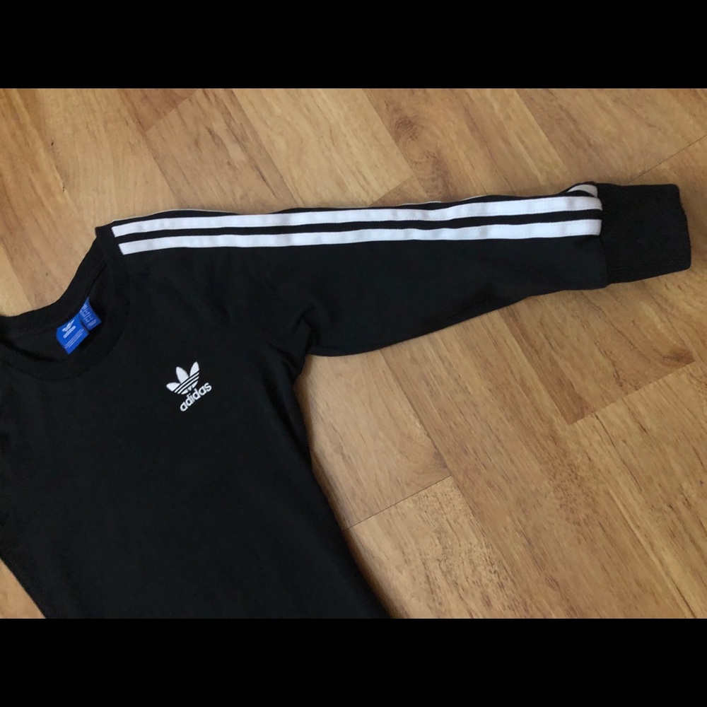 adidas Black Maxi Dress with White Stripe Sleeve Detail - Picture 3 of 6